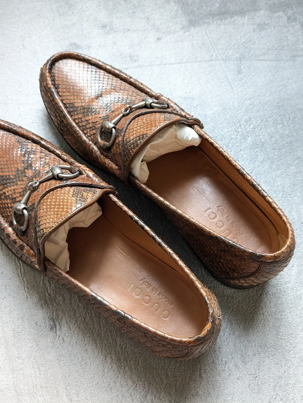 Gucci Men’s Brown Python Leather Horsebit Loafers US 9 Snakeskin Exotic